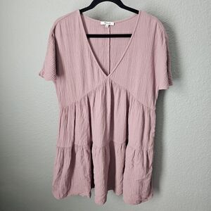 Madewell Lightspun Popover Tiered Mini Dress 100% Gauze Cotton Mauve Size M